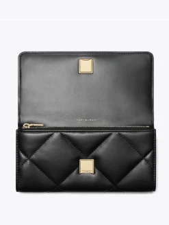 KIRA DIAMOND QUILT FLAP WALLET BLACK