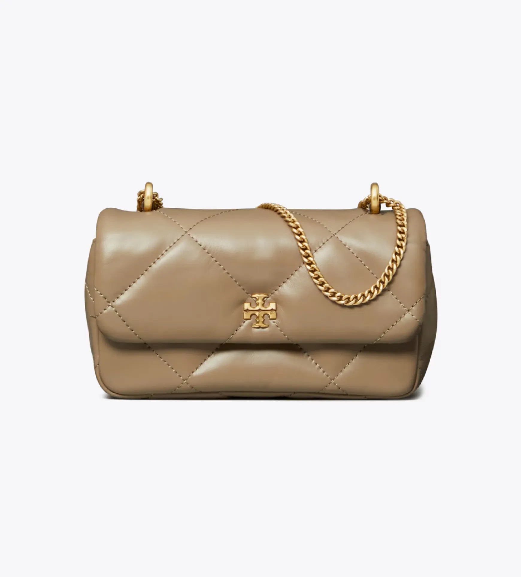 KIRA DIAMOND QUILTED MINI FLAP TAUPE OAK