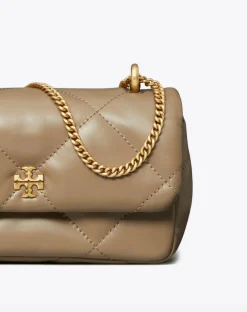 KIRA DIAMOND QUILTED MINI FLAP TAUPE OAK