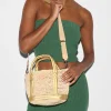 RAFFIA MINI TOTE LT GOLD W/SEQUINS