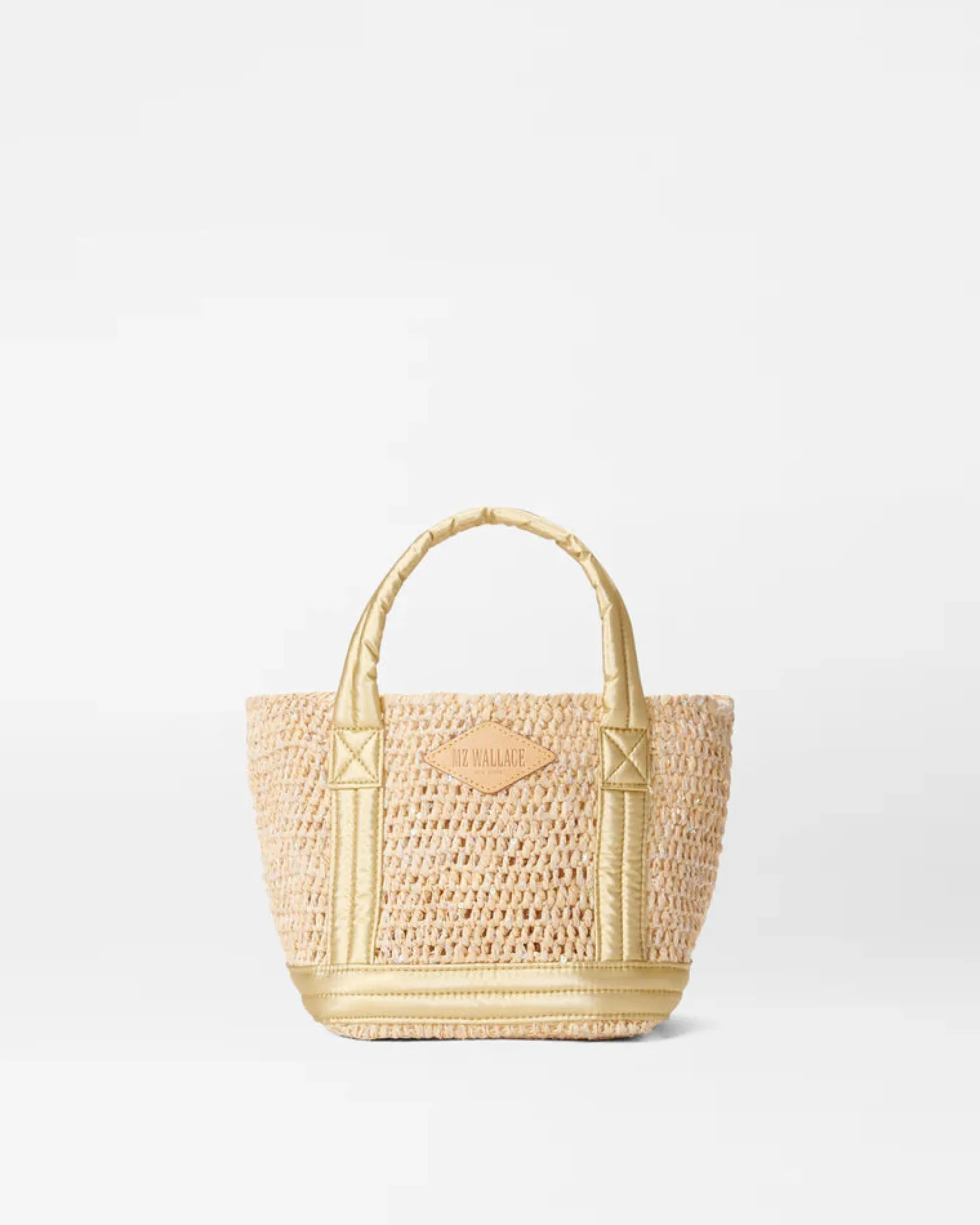 RAFFIA MINI TOTE LT GOLD W/SEQUINS