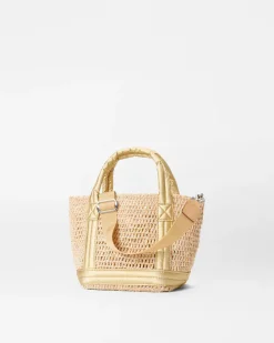 RAFFIA MINI TOTE LT GOLD W/SEQUINS