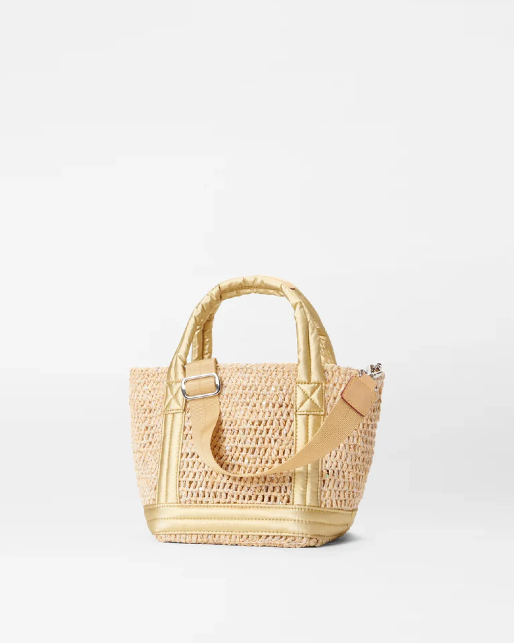 RAFFIA MINI TOTE LT GOLD W/SEQUINS