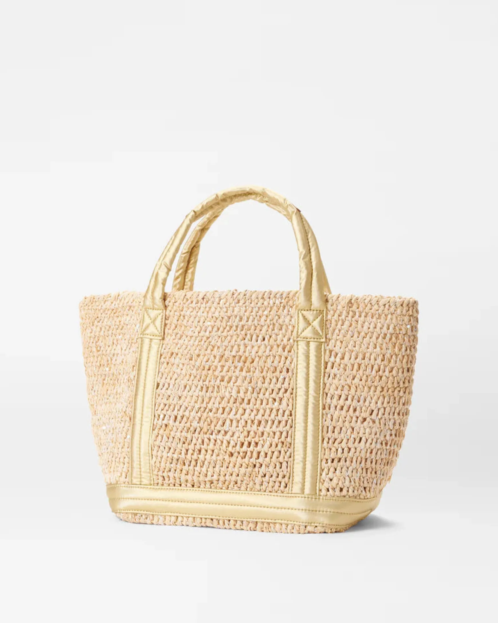 RAFFIA SMALL TOTE LT GOLD W/SEQUINS
