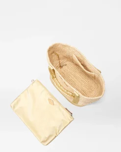 RAFFIA SMALL TOTE LT GOLD W/SEQUINS