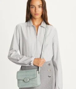 ROBINSON CROC-EMBOSSED SHOULDER BAG CELADON BLUE