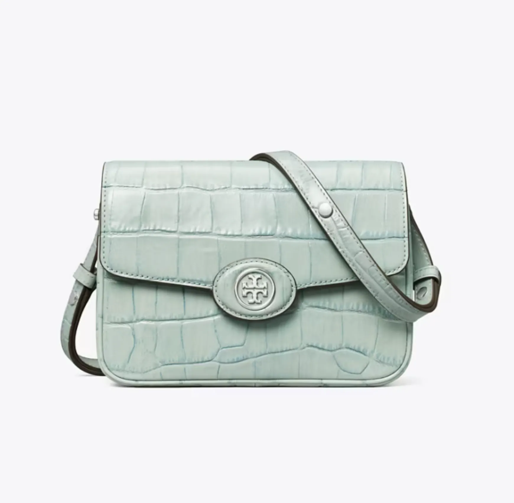 ROBINSON CROC-EMBOSSED SHOULDER BAG CELADON BLUE