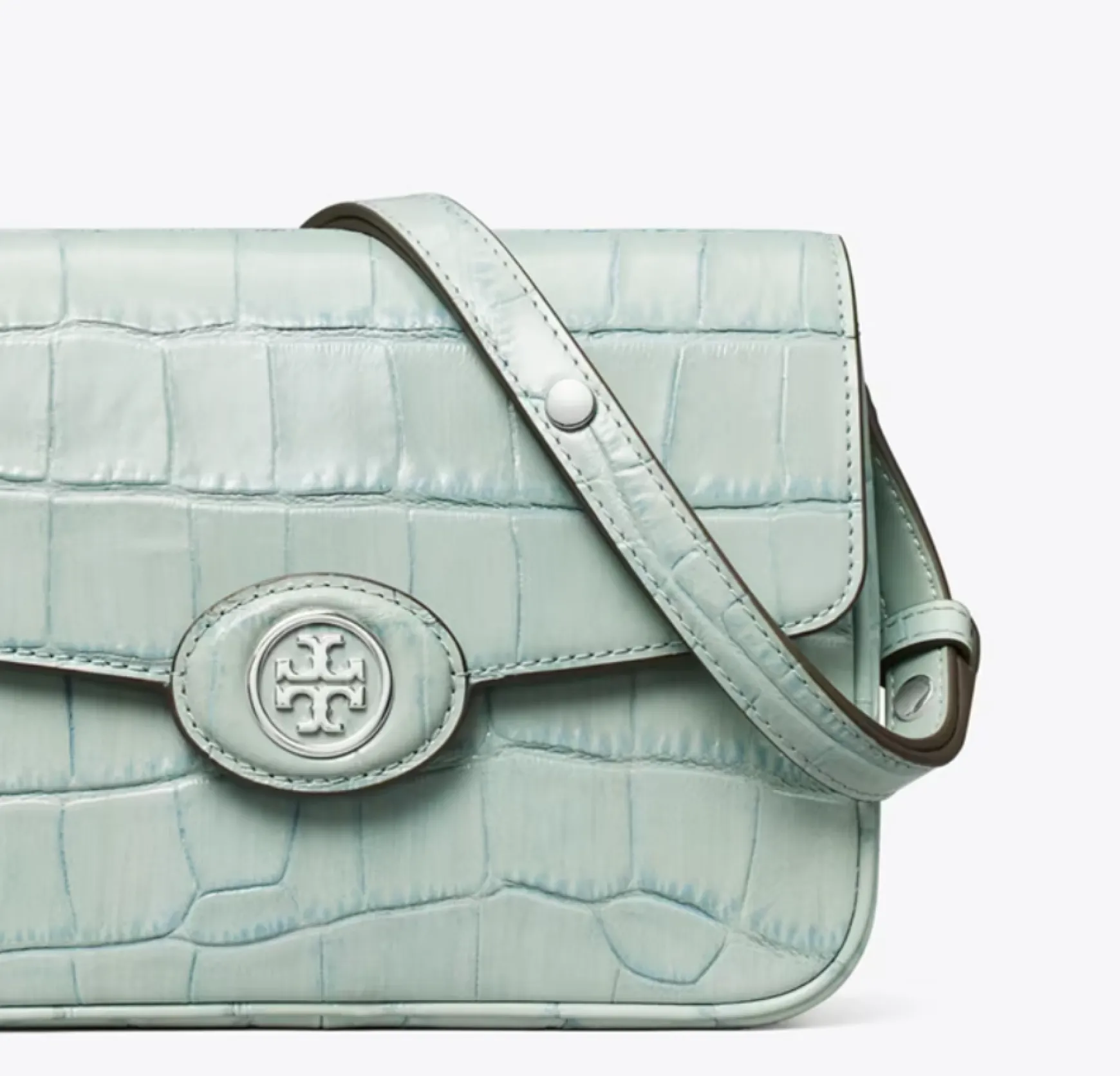 ROBINSON CROC-EMBOSSED SHOULDER BAG CELADON BLUE